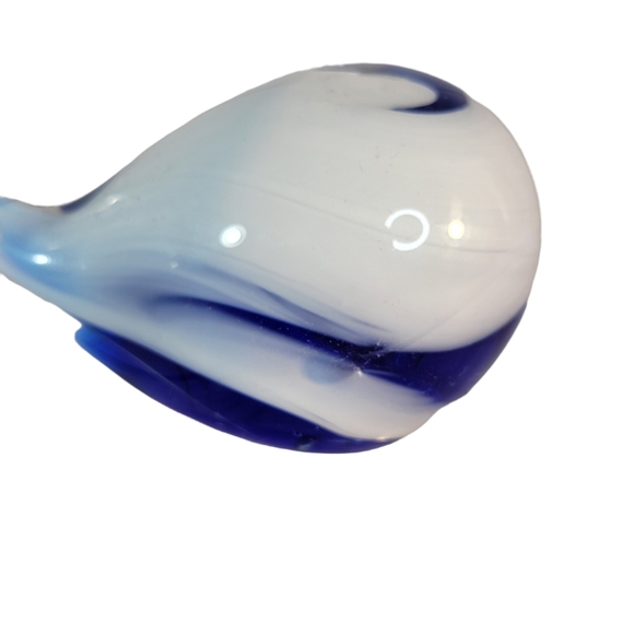 Blown Glass Blue White Decoration Collectible Wale Figurine Vintage Sculpture - Picture 7 of 14